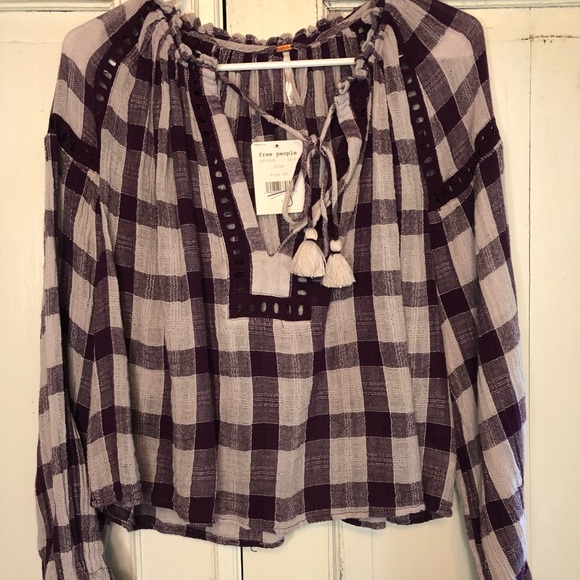 Free People Honey Grove purple plum plaid top NWT - Picture 2 of 5